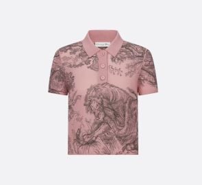 Dioriviera Cropped Polo Shirt Pink and Gray Toile de Jouy Sauvage Cashmere Knit DIOR at Dior